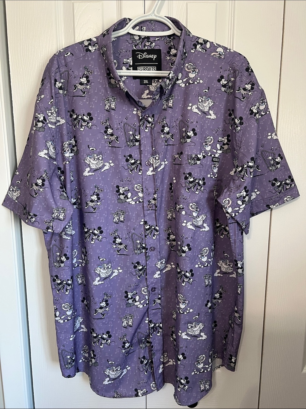 RSVLTS Disney Purple Short-Sleeve Mickey Mouse Button-Down Shirt XXL